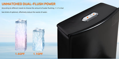 1.1/1.60 GPF Dual-Flush Toilet, Water-Saving Elongated Comfort Height Floor Mounted, Soft Close Seat, 2.2 LB Map Flushing Score Toilet, Matte Black