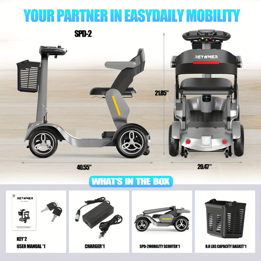 Heavy-Duty 265 lb Capacity Mobility Scooter for Seniors & s - 34-Mile Range, 6 MPH All-Terrain Wheelchair with Foldable Lightweight Frame, PAI -Tip System & Lithium-Ion Battery (Global Voltage 100-240V) - Portable Power