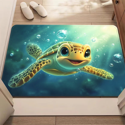 1pc Sea Turtle Underwater Non-Slip Bathroom Mat - Microfiber Absorbent, Machine Washable Polyester Door Mat with Vibrant Ocean Scene Design for Bedroom, Living Room, Camping & Picnic, 650gsm, Turtle