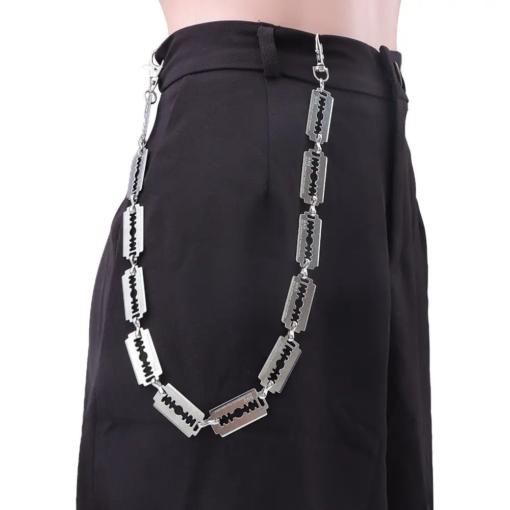 Stainless Steel Adjustable Punk Gothic Waist Chain with Metal Blade Zipper - Edgy Unisex Body Jewelry for Men & Women, Hip Hop Street Style Festival Accessory, Halloween & Christmas Gift, Durable Chain for Concerts, Parties,