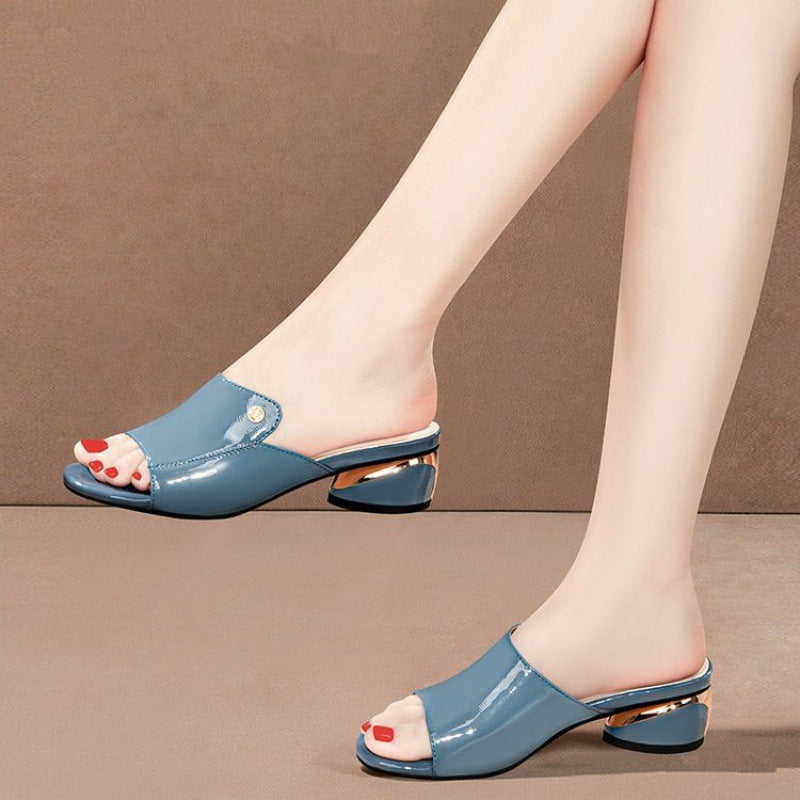 Women's Plus Size Turquoise/Clear TPU Cover-like Sandals - Chunky Mid-Heel Moccasin-Style Slippers with Arch, Peep-Toe Design & Low-Top PU Sole - Soft Breathable Summer Shoes for Beach, Semi-Formal Events (North American/Euro
