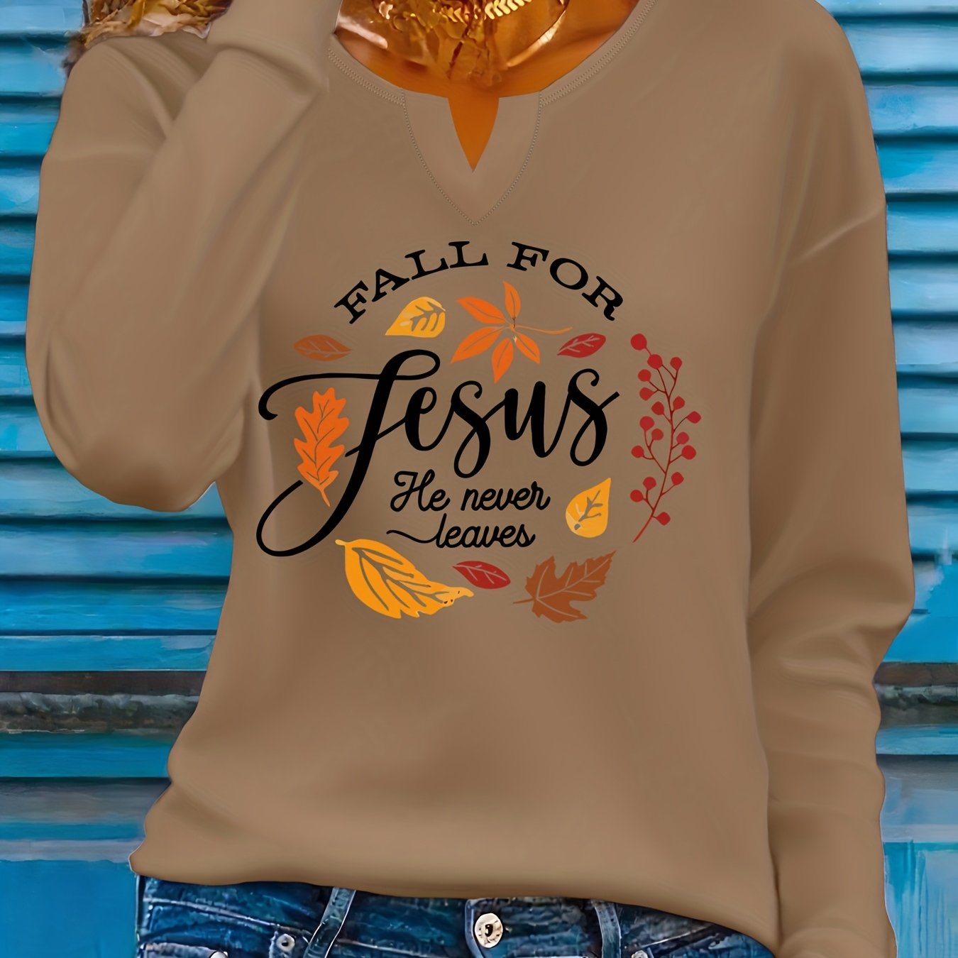 Women'S V-Neck T-Shirt - Fall Inspirational Christian Faith Apparel & Fall Leaves Design, Soft Everyday Church Outfit Essential for Women, Casual Wear & Seasonal Fashion, Autumn Theme Shirt, Comfortable Fit Shirt, Faithbased