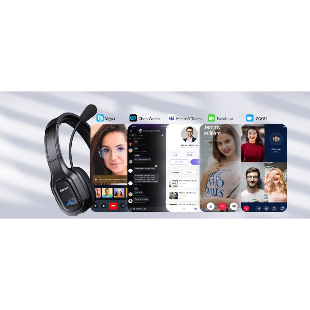 TECKNET Trucker Wireless Headphones with Microphone Noise Canceling Wireless On Ear Headset, Hands Free Wireless Headset for Cell Phone Computer Office Home Call Center skype (Black), Office Headphones, Call Center Equipment,