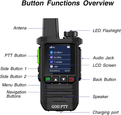 4 pieces global long-distance walkie talkie | LED flashlight, Type-C fast charging, including SIM card | preferred for construction, fleet, and camping travel, solving communication problems for construction and camping teams