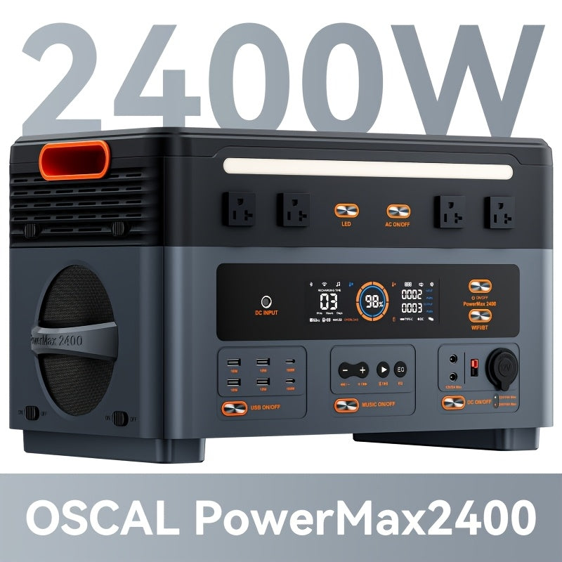 OSCAL 1872Wh Solar Generator 2400W(4800W Peak) LiFePO4 Portable Power Station PowerMax 2400 Full Charging, APP Control Battery Backup For Home, Camping & RVs With Solar Charger