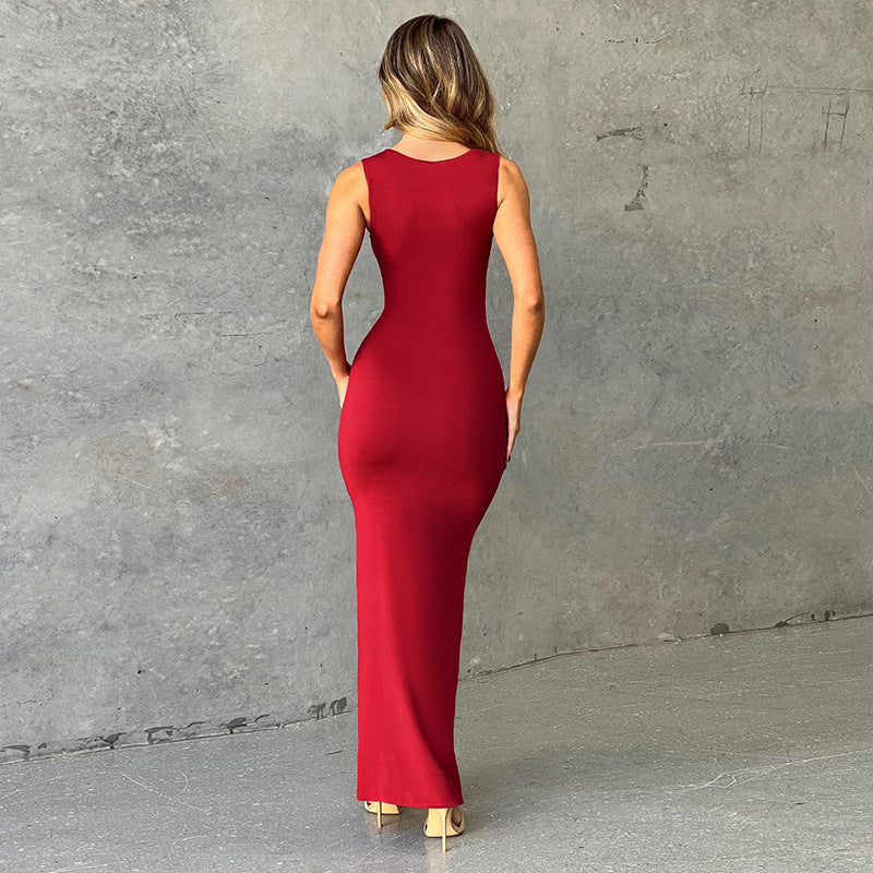 Women' French-Style Off-Shoulder/ Neck Sleeveless Bodycon Dress - Solid Color -Length Elegant Long Dress Suitable for Parties, Weddings, Prom, Spring/Summer Formal Wear