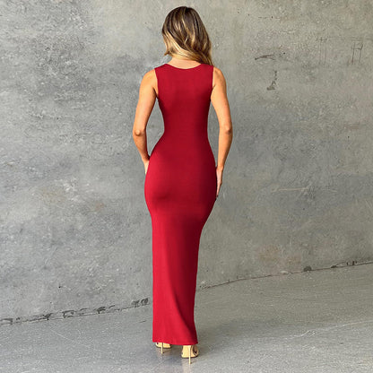 Women' French-Style Off-Shoulder/ Neck Sleeveless Bodycon Dress - Solid Color -Length Elegant Long Dress Suitable for Parties, Weddings, Prom, Spring/Summer Formal Wear