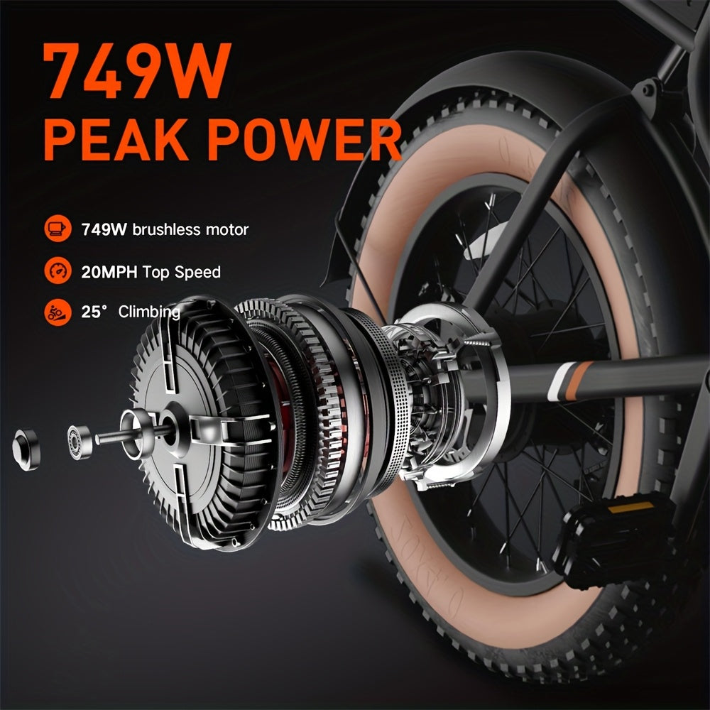 ECLIO F02 Electric Bike for Adults, 20"×4" Tire Ebike, Electric Bicycle with 48V 13Ah Removable Battery, 749W Brushless Motor, 20MPH EBike, 80-Mile Range for All Terrain, Dual Suspension and Hydraulic Brakes