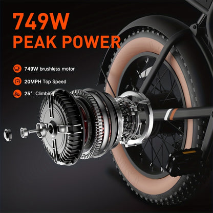 ECLIO F02 Electric Bike for Adults, 20"×4" Tire Ebike, Electric Bicycle with 48V 13Ah Removable Battery, 749W Brushless Motor, 20MPH EBike, 80-Mile Range for All Terrain, Dual Suspension and Hydraulic Brakes