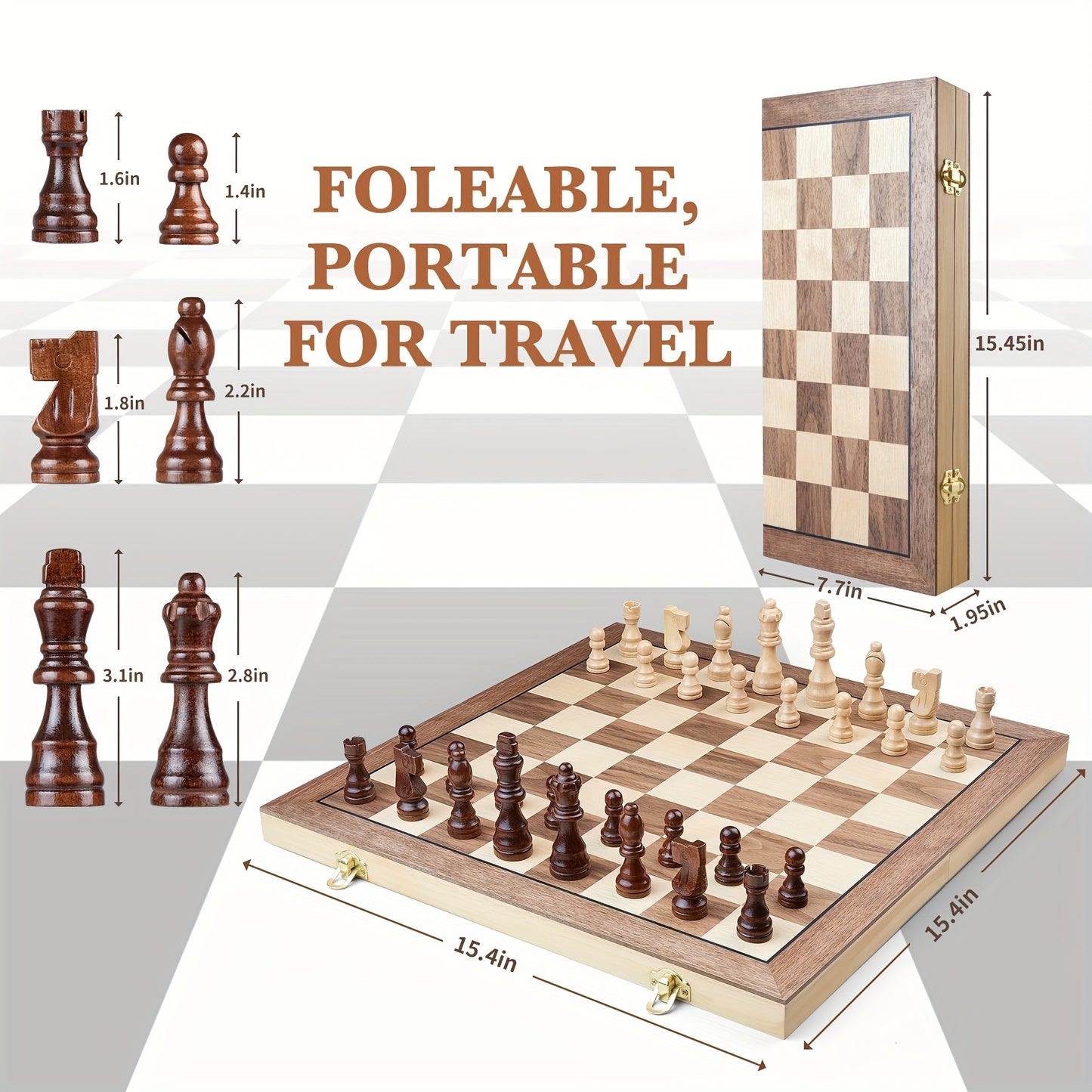 15 Inches Magnetic Chess Set for Adult, Wooden Folding Chess Board Game ForTournament with HandmadePieces Including 2 Extra Queen Professional Beginner Ideal Birthday&Christmas Gift for Friends Family