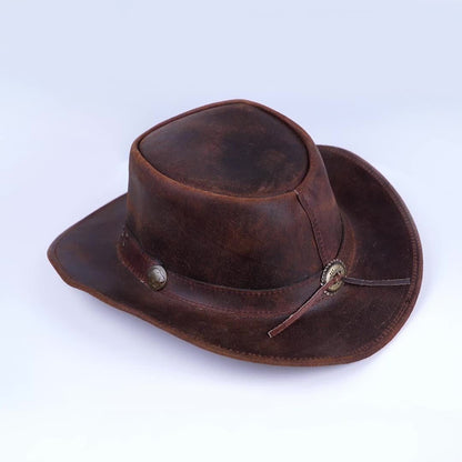 Cowhide Leather Cowboy Western Hat | Genuine Leather Steampunk Deadman Top Hat for Men and Women, Vintage Style for Halloween.