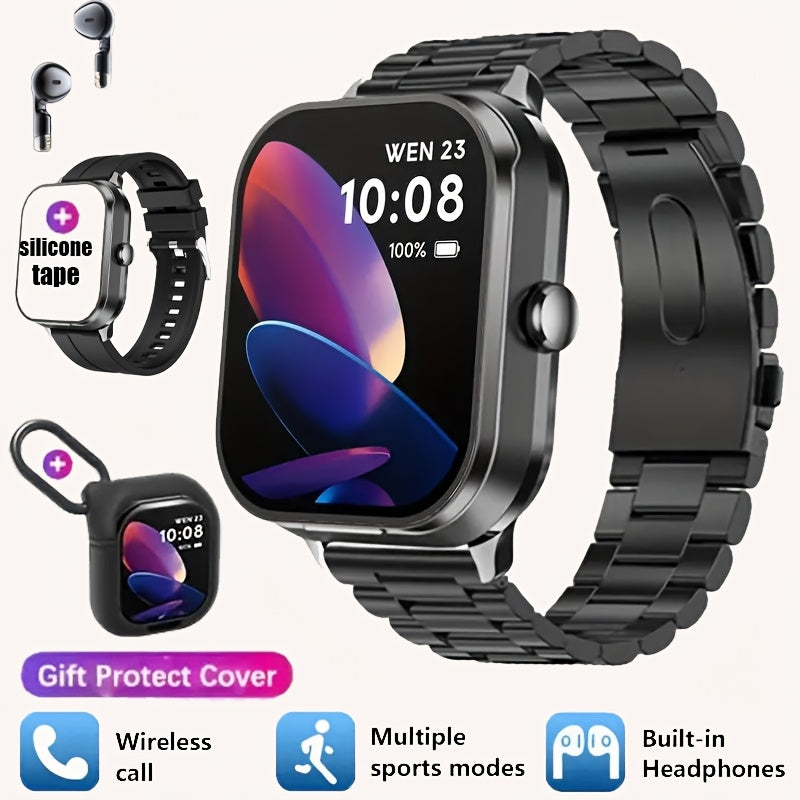 NEW Smart Watch 2025, Smartwatch with Earbuds, Earphones and Watches 2-in-1, Message Reminder, Wireless Calling, Indoor and Outdoor Sports Tracker, Alarm Clock, Stopwatch, Calculator, Voice Assistant, Smart Watches for Androi