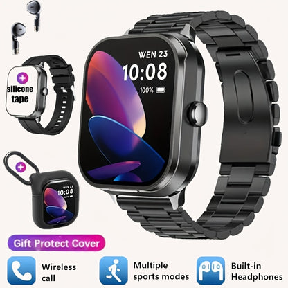 NEW Smart Watch 2025, Smartwatch with Earbuds, Earphones and Watches 2-in-1, Message Reminder, Wireless Calling, Indoor and Outdoor Sports Tracker, Alarm Clock, Stopwatch, Calculator, Voice Assistant, Smart Watches for Androi