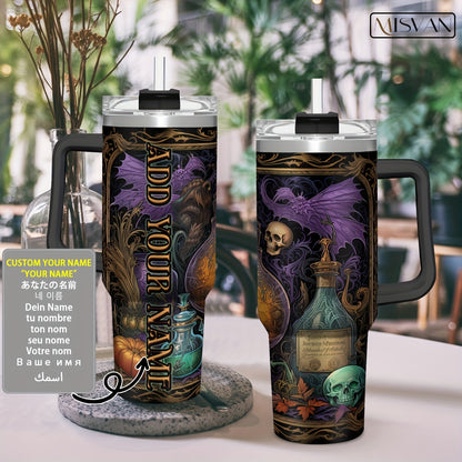 1pc MISVAN Magic Potion-Themed Tumbler with Your Name/Text - Double-Wall Vacuum Insulated Stainless, Straw & Handle, Travel Mug Suitable for Adults, Ideal for Christmas, Halloween Gifts, Magic-Themed Drinkware