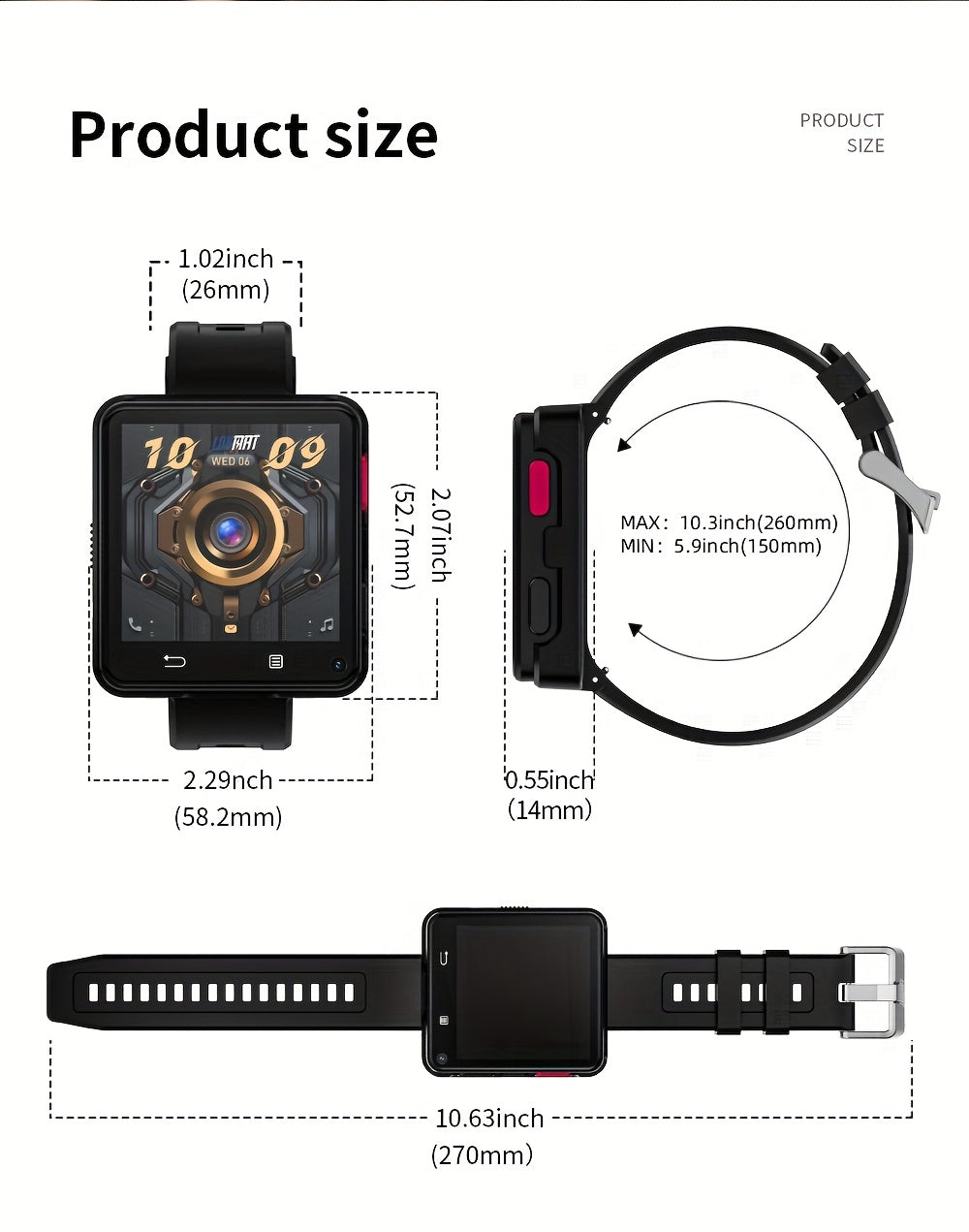 LOKMAT APPLLP 2 MAX Android Smart Watch Phone with 4G/5G, Dual SIM,, Dual Camera, Android 11 OS, Slot & Memory Card Compatible, Smartphone-Watch Hybrid for Calling, Tracking (Compatible with Android/ Apps)
