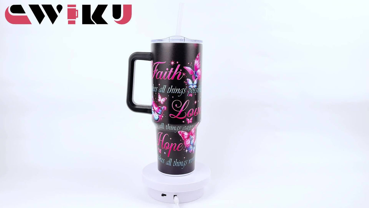 Custom 1pc, Personalized 40 Oz Tumbler with Lid, Featuring a Humorous Print about Faith, Love, And Hope. This Stainless Steel Water Bottle Makes a Great Gift for Christmas, Thanksgiving, Halloween, Birthdays, And Is Perfect f
