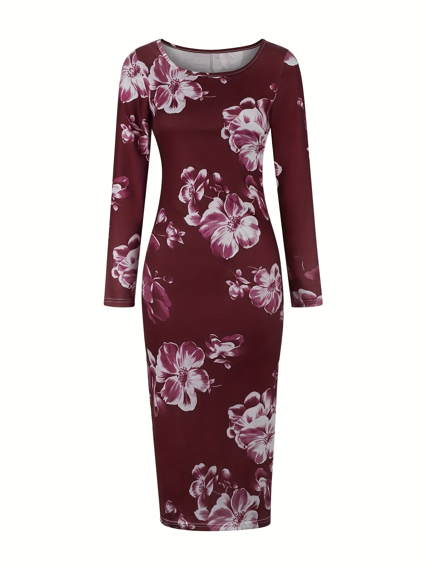 Elegant Long-Sleeve Dress with a Round Neckline
