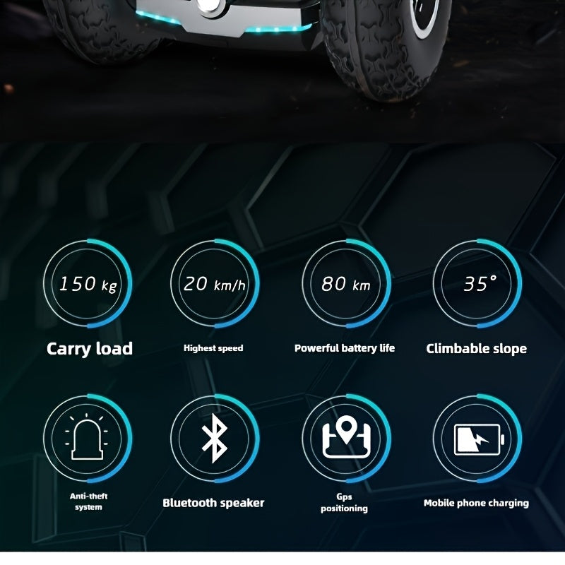 Adult 60V Dual Motor Self Balancing Scooter - 50-Mile Range, 12.5 MPH Golf Cart with, Shockproof Suspension & Display, All-Terrain Rider for Golf Course, Hills & Rough Terrain - Heavy-Duty E-Scooter