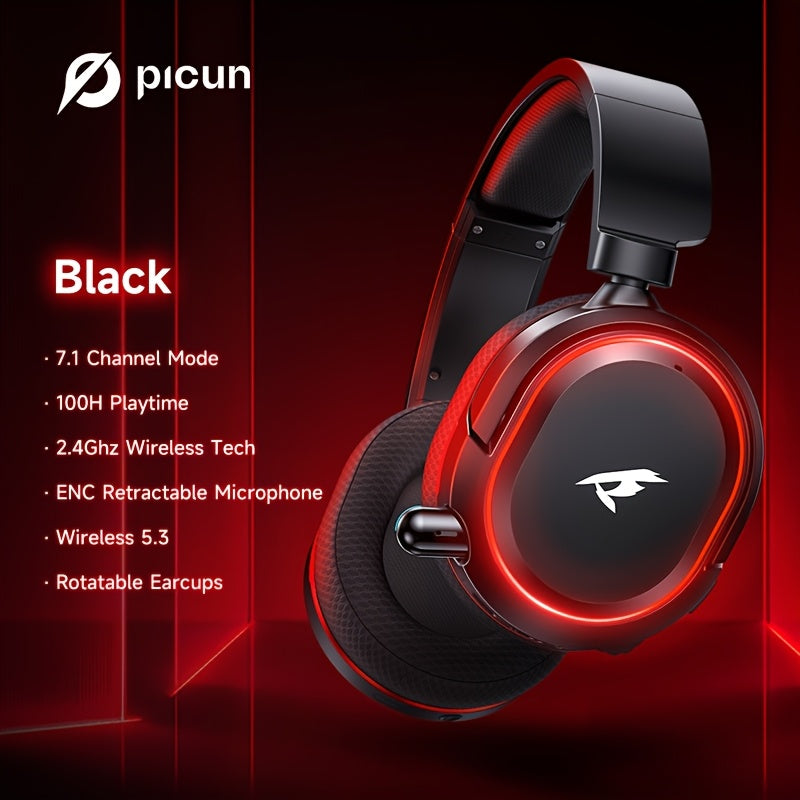 Wireless Gaming Headset with 7.1 Surround Sound, 2.4GHz USB Wireless Gaming Headphones, 100H Battery, Wireless 5.4, ENC Noise Canceling Mic, RGB Light, Wireless Headset for PC PS5 PS4 Mac Switch