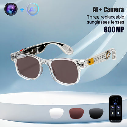 New Release AI Smart Glasses with 8MP HD Camera & 1080P Video Recording, Built-in AI Voice Assistant, Wireless Wireless Smart Glasses for translation (164 Languages), Compatible with iPhone/iOS & Android, ic, Unisex for Men/W