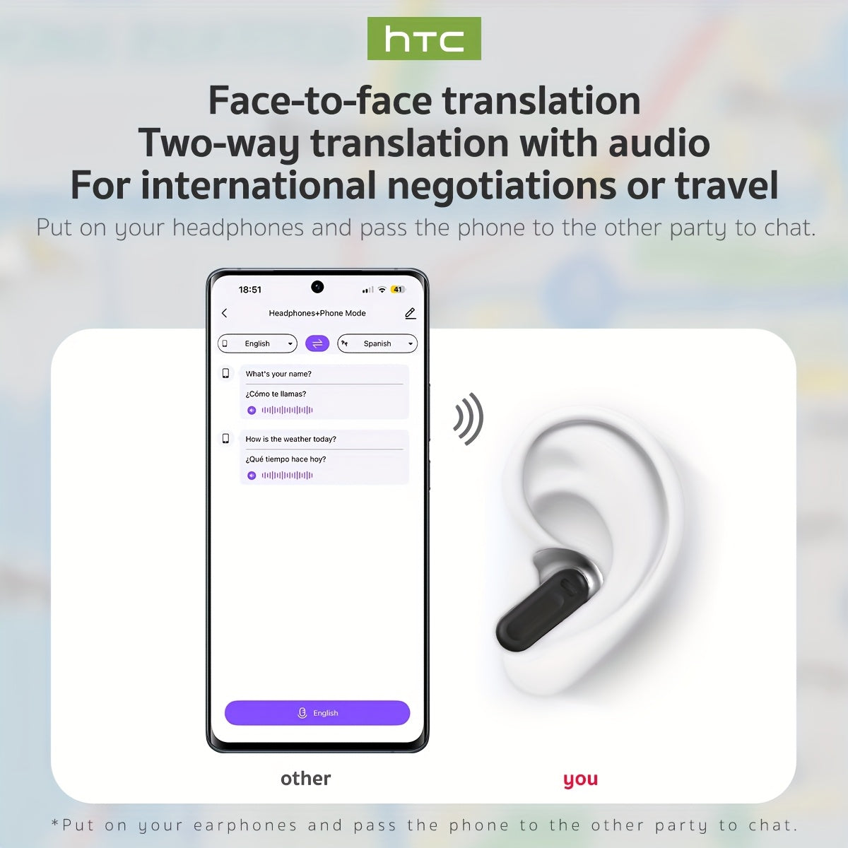[Wireless Translation Headset] HTC NE20 TWS Wireless Translation Headset | 6.0 Face-to-Face 134 Languages Real-Time Translation HIFI Stereo Earbuds for Sports, Running, Work