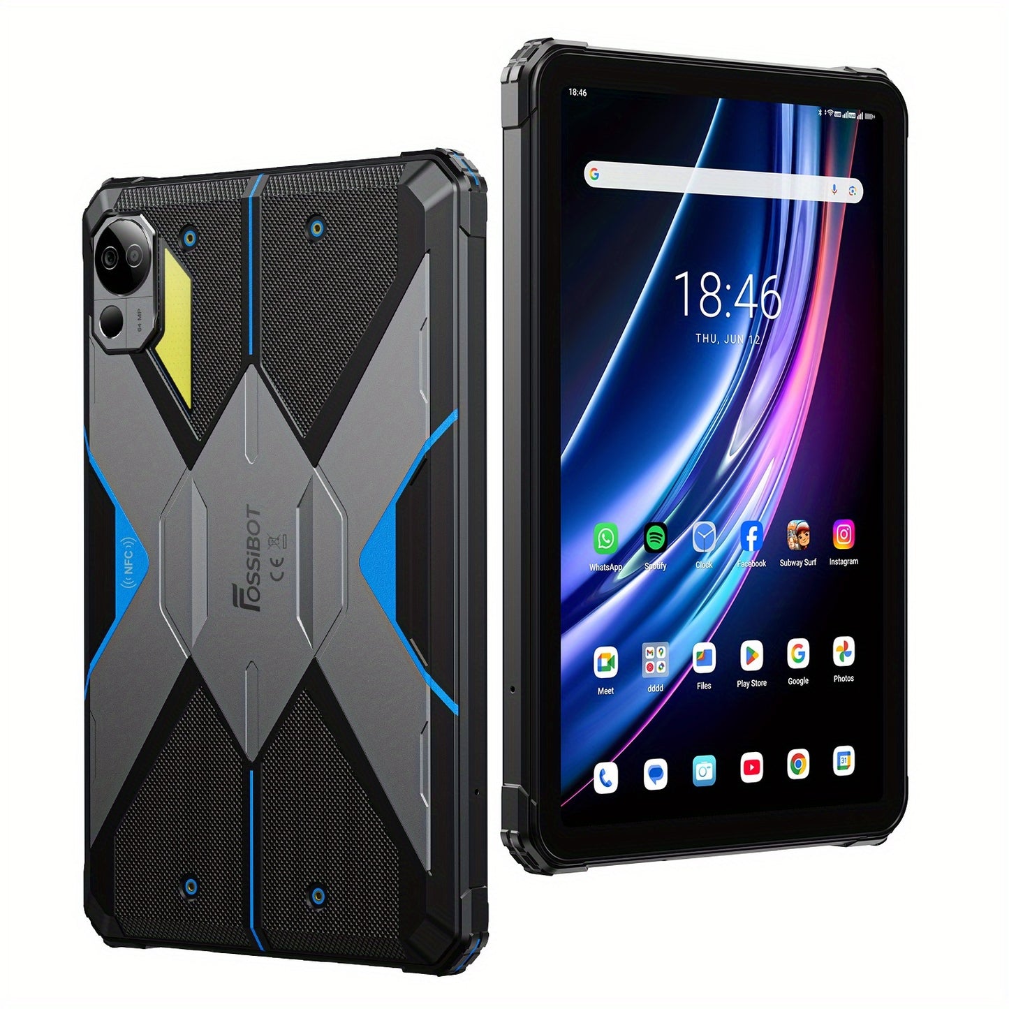 FOSSiBOT DT3 Outdoor Tablet 32GB RAM + 256GB ROM/2TB, Android 15, 10, 4'' 2K FHD Display, 21560mAh Akku Android-Tablet, 64MP+32MP Kamera, Octa-Core, 5G Dual SIM/WiFi 6/GPS/OTG/Camping LED-Blinker, Tablet, Pad