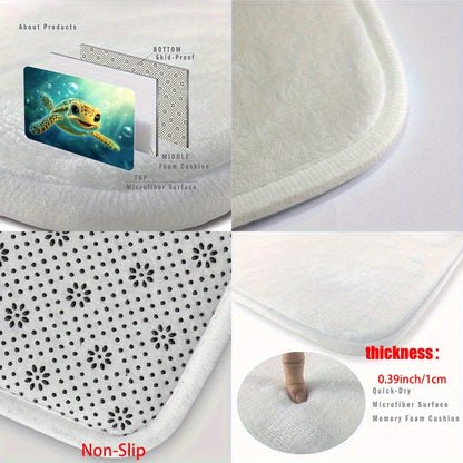1pc Sea Turtle Underwater Non-Slip Bathroom Mat - Microfiber Absorbent, Machine Washable Polyester Door Mat with Vibrant Ocean Scene Design for Bedroom, Living Room, Camping & Picnic, 650gsm, Turtle