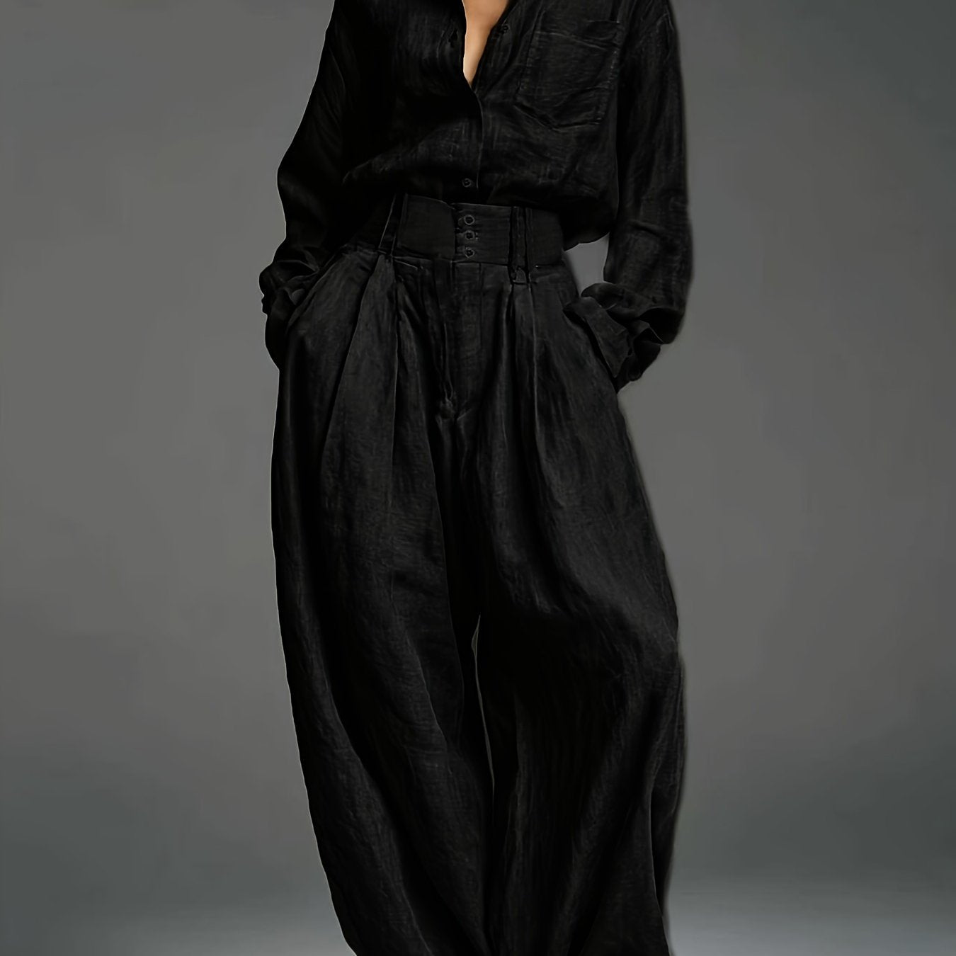 Early Autumn Women'S Fashion Two-Piece Set | Solid Color Shirt and Pants with Casual Style and Fake Buttons Detail