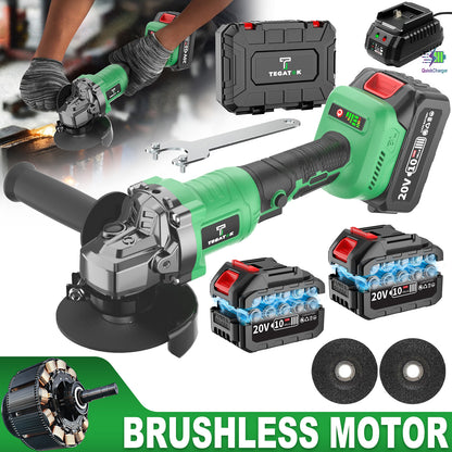 20V Cordless Grinder & Polisher Machine - Heavy-Duty Brushless Motor 9000RPM, Electric Brake, 15pcs Accessory Kit with Grinding/Polishing Pads & Wheel System, 4000mAh Battery- (Battery/AC) for Metalworking, Concrete, Renovati