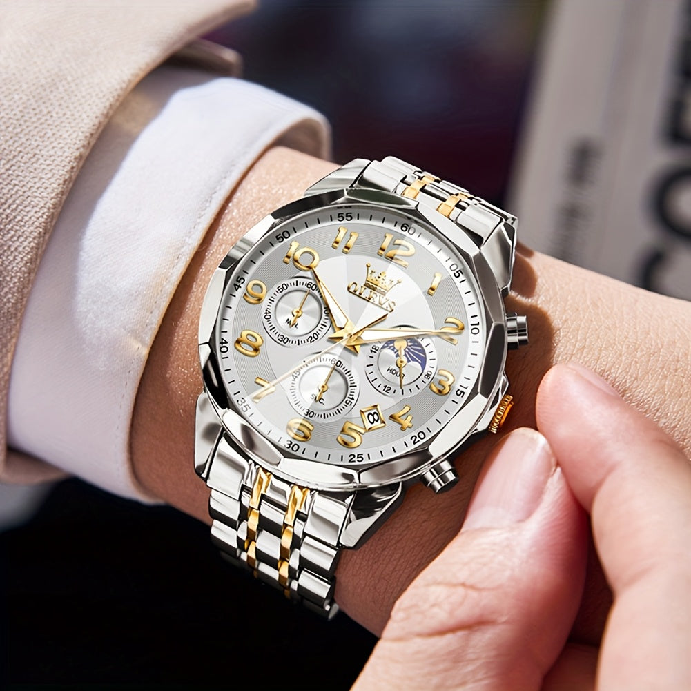 OLEVS Watches For Men Analog Quartz Dress Business Watch Day Date Stainless Steel Classic Casual Luxury Luminous Male Wrist Watches Golden/black/blue/white