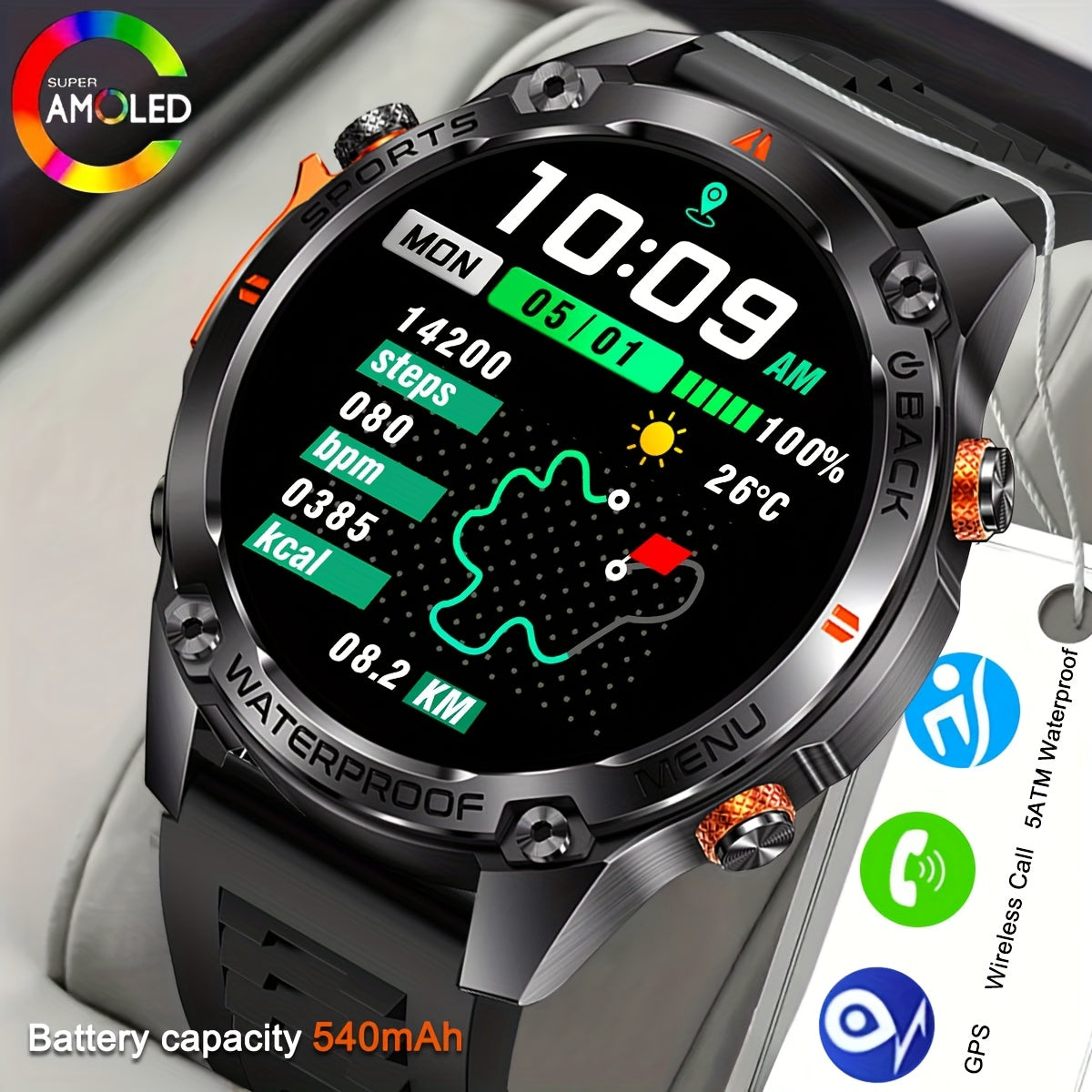 COIUSOR's new 1.46-inch AMOLED supports full phone connectivity +GPS positioning, wireless call sync SMS alerts, High Quality, 170 sports modes and height pressure monitoring, and 540mAh for iPhone and Android phones