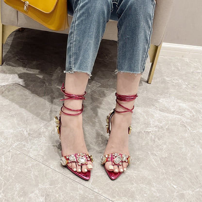 Women'S Rhinestone-Adorned Cross Strap Open-Toe High Heel Sandals - Ultra-High Stiletto Heels, PU Cover Upper & Lining, European & American Style Elegant Party & Formal Dress Shoes with Cushioned Insole, Durable Rubber Sole -