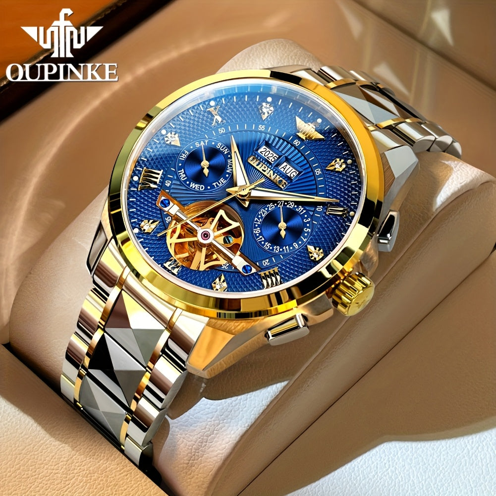 OUPINKE Men's Automatic Mechanical Watch with Dual Calendar (Day/Date), Luminous Hands & Roman Numeral - Luxury Business Watch, Analog Wristwatch with Mechanical Movement, No Required