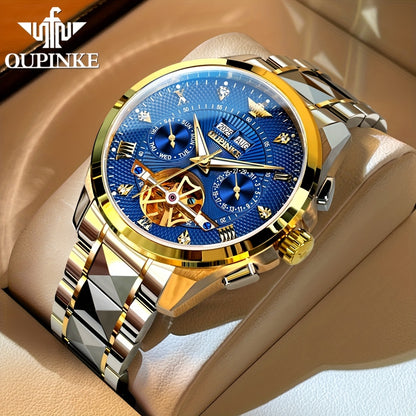 OUPINKE Men's Automatic Mechanical Watch with Dual Calendar (Day/Date), Luminous Hands & Roman Numeral - Luxury Business Watch, Analog Wristwatch with Mechanical Movement, No Required