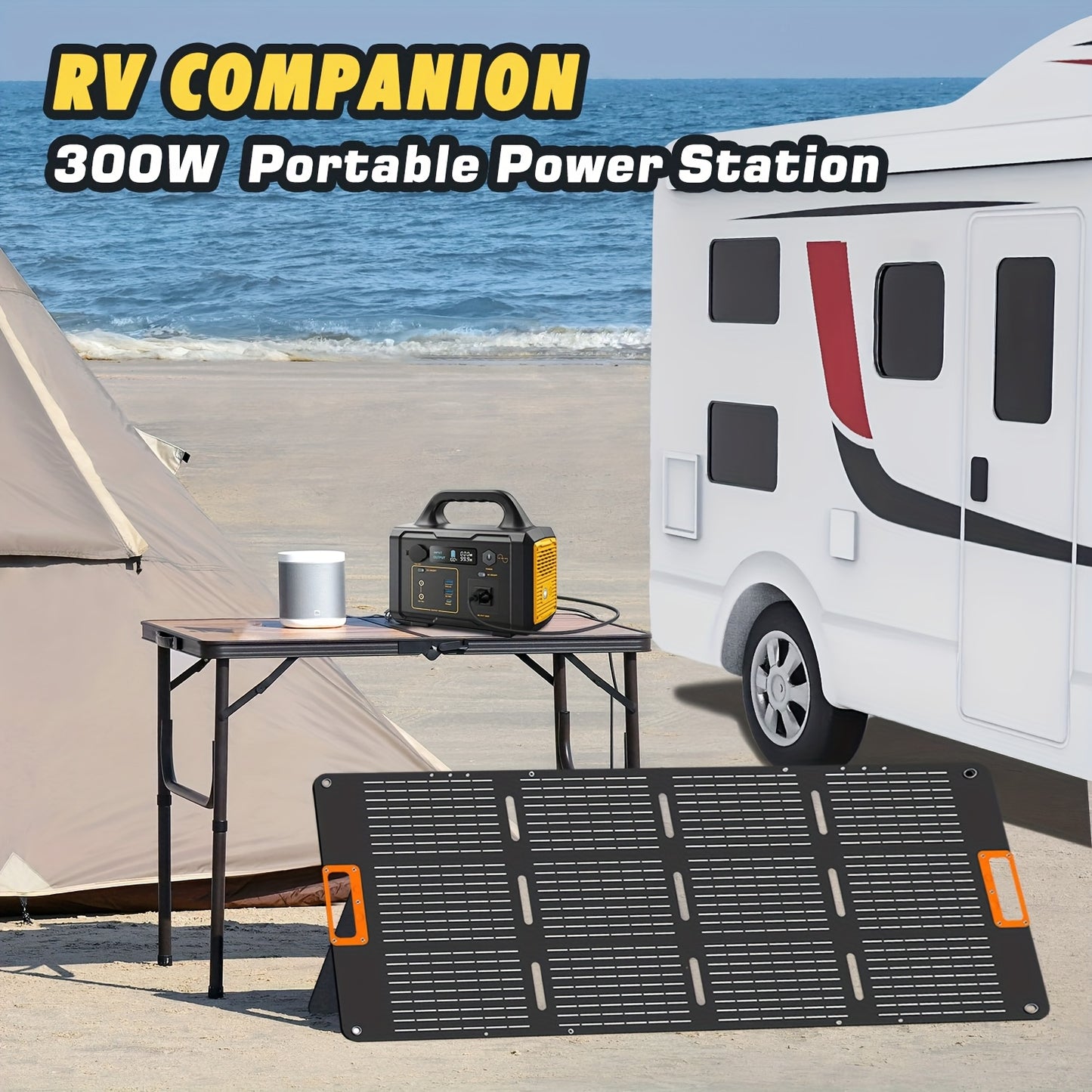 Portable Power Bank with Solar Panel, 293Wh/300W, Suitable for Family Emergency Outdoor Hunting Camping RV Trip, Vehicle Emergency & Backup Power, Portable Generator for Camping, Portable Power Station with Solar Panel, Solar