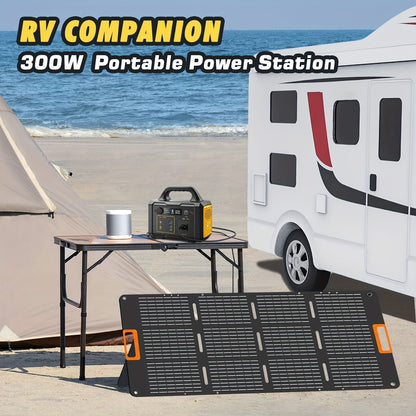 Portable Power Bank with Solar Panel, 293Wh/300W, Suitable for Family Emergency Outdoor Hunting Camping RV Trip, Vehicle Emergency & Backup Power, Portable Generator for Camping, Portable Power Station with Solar Panel, Solar