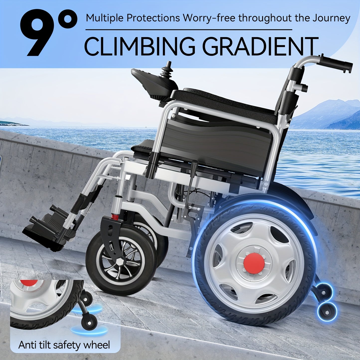 Foldable Electric Wheelchair Ldeal For Elderly, Made For AdultMobility Difficulties, 24V Lead - Acid Battery, Electromagnetic Brake System For Smooth Slope Stopping, 12 - Inch Solid Tires For All Terrains, 15km Range For Regu