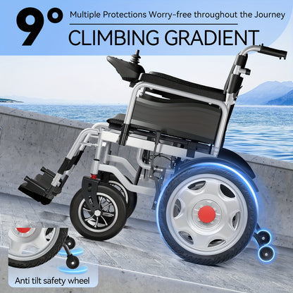Foldable Electric Wheelchair Ldeal For Elderly, Made For AdultMobility Difficulties, 24V Lead - Acid Battery, Electromagnetic Brake System For Smooth Slope Stopping, 12 - Inch Solid Tires For All Terrains, 15km Range For Regu