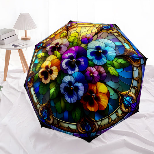 8-Rib Automatic Open Folding Umbrella with Floral Pattern - Vibrant Multicolor Flower Design, Durable Plastic Handle & Iron Frame, Portable Sunshade for Halloween &, Christmas Gifts, Casual Style, Umbrella For Rain, Rain Umbr