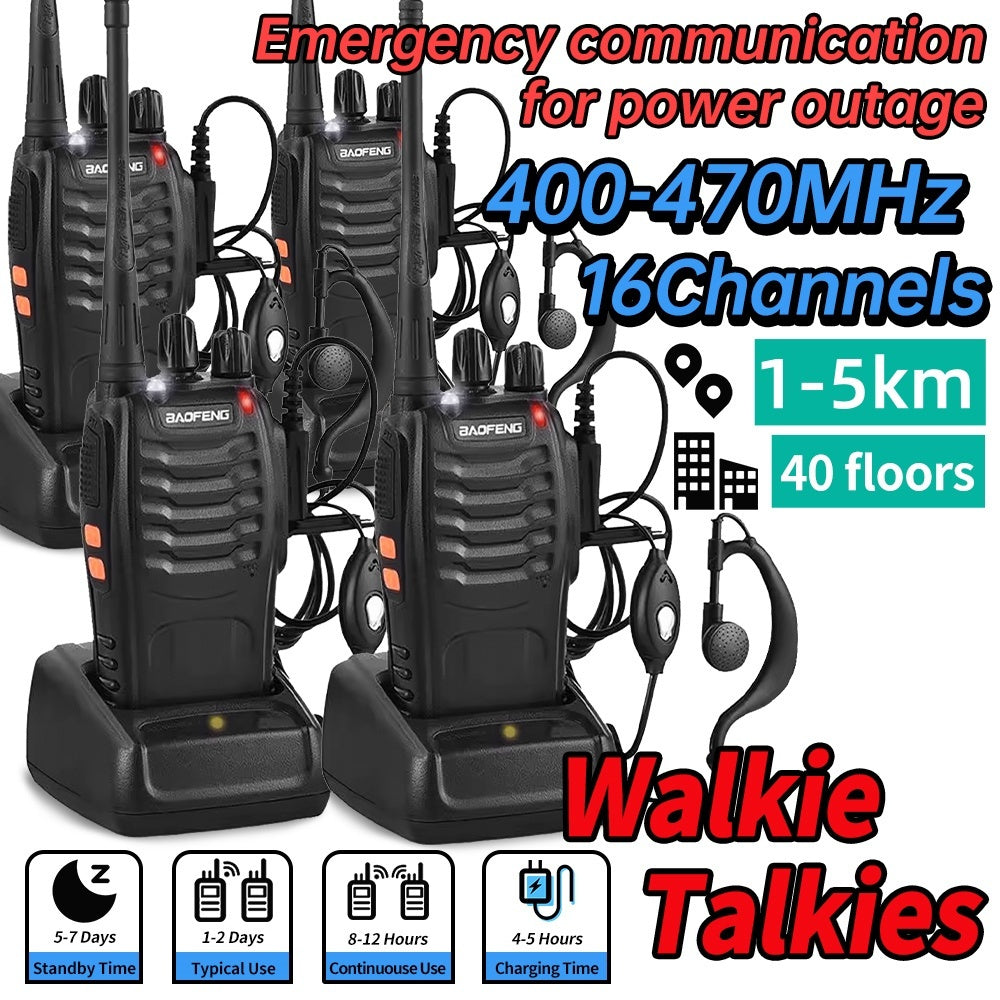 BAOFENG Long Range Walkie Talkie 888s, 16-Channel Dual-Purpose Radio, Rechargeable Handheld Two-Way Radio, Adult Long Range Headset, Outdoor Equipment Supports Camping, Hiking, and Hunting