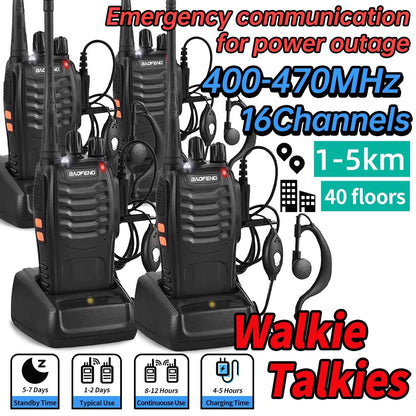 BAOFENG Long Range Walkie Talkie 888s, 16-Channel Dual-Purpose Radio, Rechargeable Handheld Two-Way Radio, Adult Long Range Headset, Outdoor Equipment Supports Camping, Hiking, and Hunting