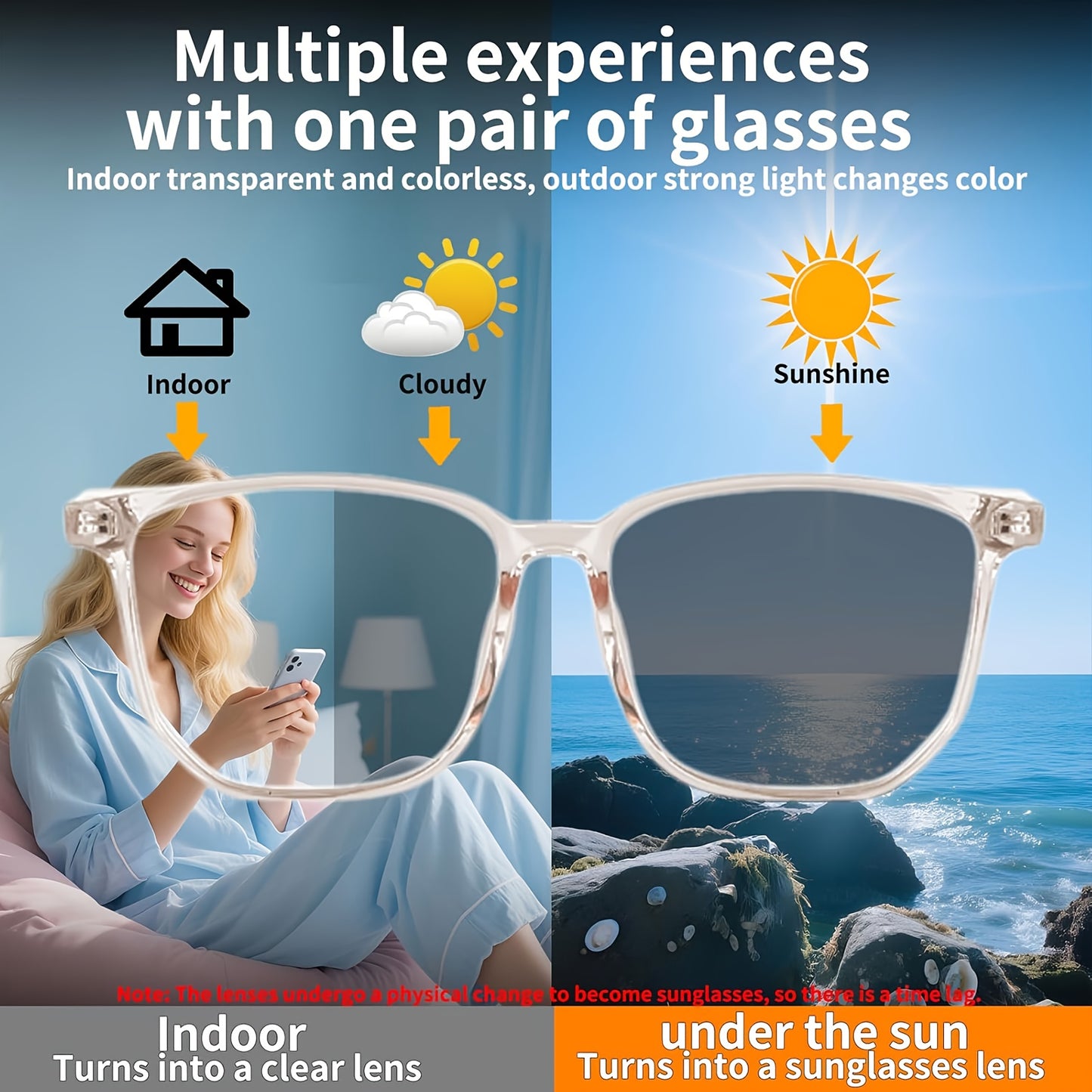 Ai Translation Smart Glasses, Multi-Functional Audio Glasses with 160+ Language Support, Built-in Microphone and Speaker, Music Playback & Voice Calls, Photochromic Lenses, Suitable for, Driving, Relaxing, and Daily Office We