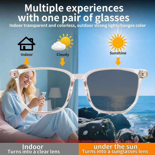 Ai Translation Smart Glasses, Multi-Functional Audio Glasses with 160+ Language Support, Built-in Microphone and Speaker, Music Playback & Voice Calls, Photochromic Lenses, Suitable for, Driving, Relaxing, and Daily Office We