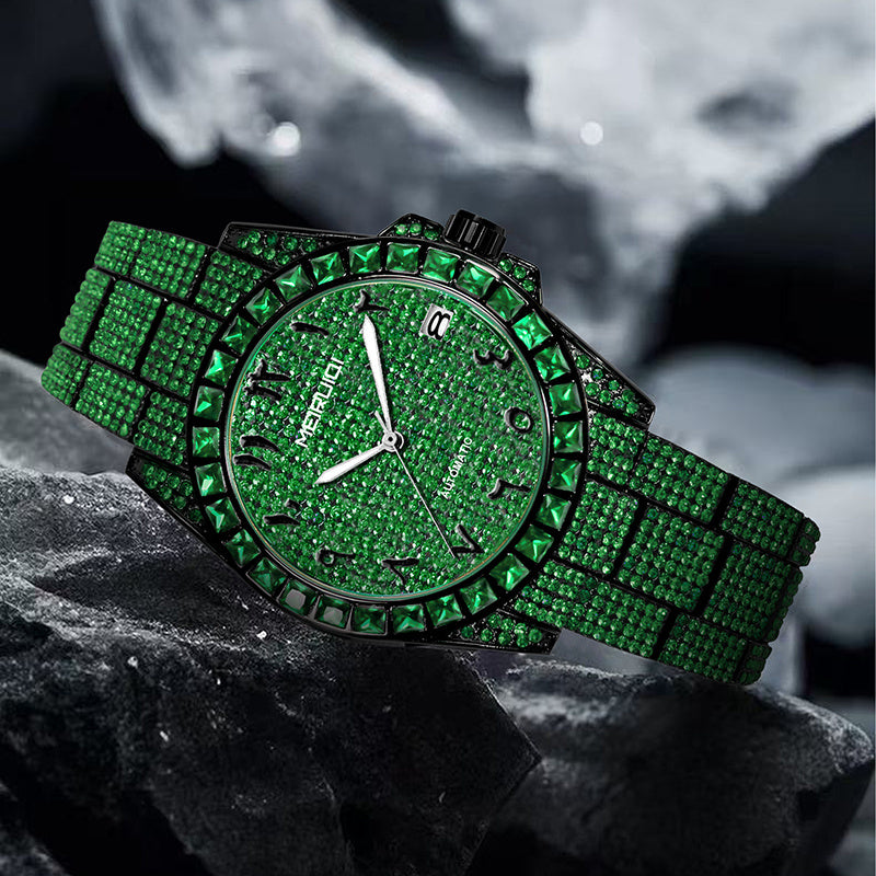 1pc Men's Luxury Green Tourbillon Mechanical Watch with Automatic Movement, 4-Hand Display (Hour/Minute/Second/Chronograph) - -Green Dial, Golden Hands & Black Bezel, Steel Band, Calendar, Mechanical Tourbillon Mechanism, No