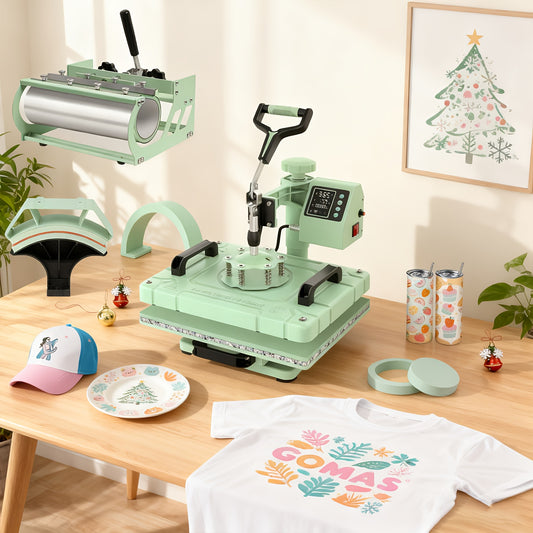 5/8 in 1 Heat Press Machine | 12x15/15x15 Inch Sublimation Heat Press, 360° Swing Away Digital T-Shirt Pressing, Includes 30OZ & 20OZ Tumbler Press, Multifunction Combo for Hat, Cap, Plate - SUTECK, Metal, 110V