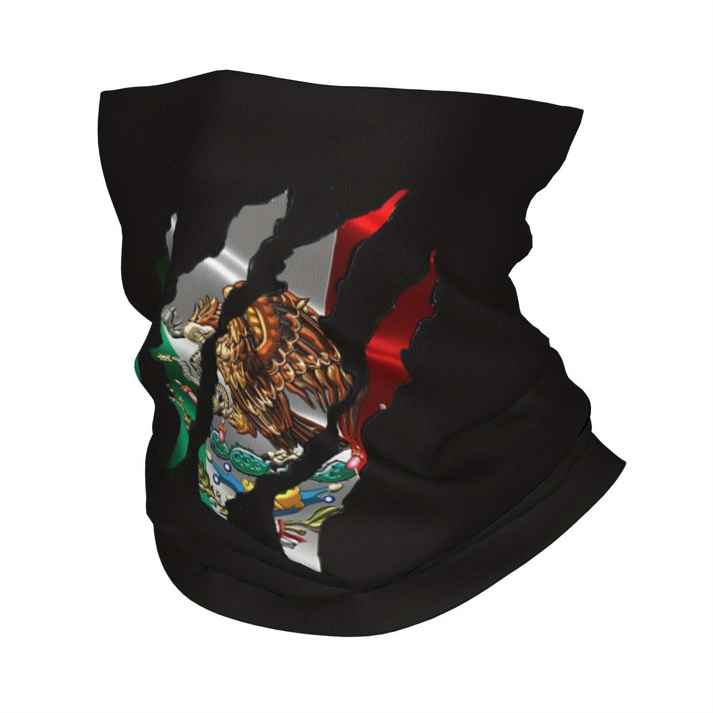 Vibrant Mexican Flag Neckerchief Face Mask - Breathable Polyester Neck Gaiter with Colorful National Emblem Design, Adjustable Fit for Face & Neck Protection, Neck Gaiter, Face Covering, Cultural Accessory, Bold Pattern Acces