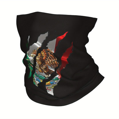 Vibrant Mexican Flag Neckerchief Face Mask - Breathable Polyester Neck Gaiter with Colorful National Emblem Design, Adjustable Fit for Face & Neck Protection, Neck Gaiter, Face Covering, Cultural Accessory, Bold Pattern Acces