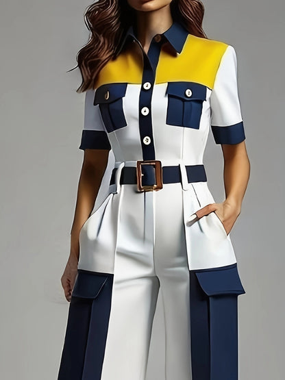 Elegant Women'S Jumpsuit with Fashion Belt | Comfortable, Stylish, Solid Color, Suitable for Spring/Summer/Fall