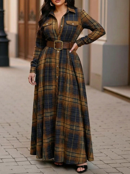 Plus Size - Plus-Size Women'S Plaid Shirt Maxi Dress | Loose Shirt Fit, Flowy Skirt for Flattering Coverage, Elegant and Comfortable for Casual Daily Wear