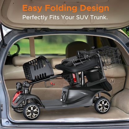 New 4-Wheel Mobility Scooter, 250W Motor, 5.6MPH Speed, 24V 12AH Battery, Solid 8"x3" Tires, Rearview Mirrors, Dual Baskets, Foldable & Adjustable Design, Easy To Control, Ideal For Daily Use And Outdoor Adventures, Red